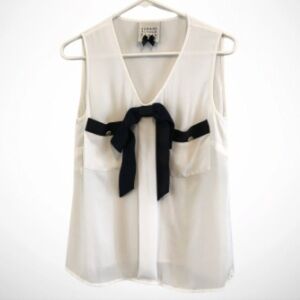 Edward Achour Paris - White Blouse with Black Bow Accent - Medium